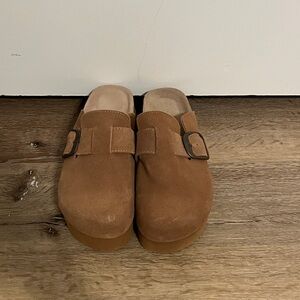 Cushionaire Brown Suede Clog Mules | Adjustable Buckle | Comfort Shoes